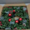 15 Inch Pre-Lit Artificial Christmas Wreath for Front Door, Christmas Door Decorations Wreath with LED Warm Lights, Balls, Pine Needles, and Red Berries Wall Windows Ornament