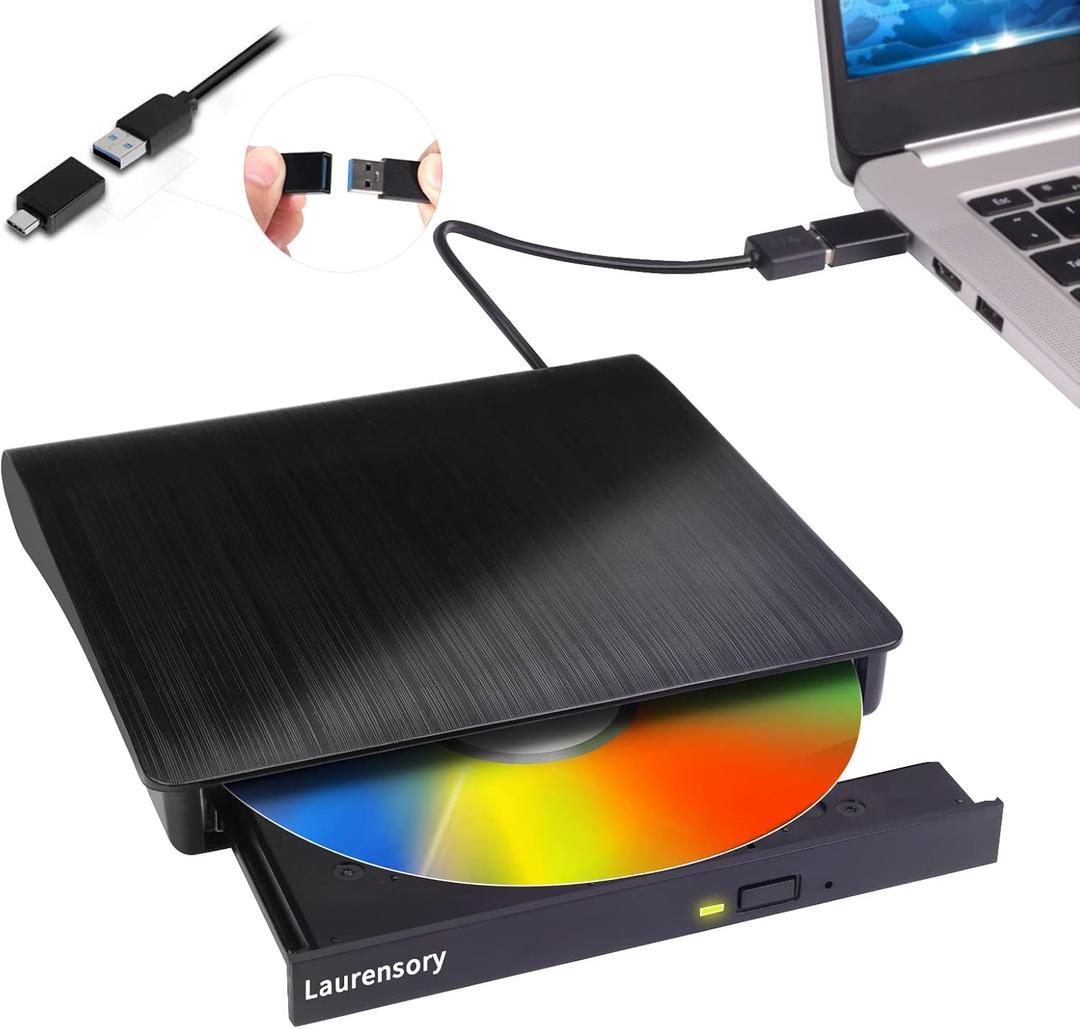 External DVD Drive USB 3.0 Type-C USB Portable Player for Laptop CD DVD +/-RW Disk Drive CD ROM Burner Writer CD/DVD Burner Reader Compatible with Desktop Windows Linux OS Apple MacBook (Black)
