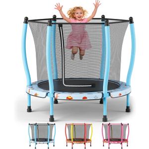 ZCMHAXJ 55" Trampoline for Kids with Curved Poles, 440lbs Capacity Indoor & Outdoor Toddler Trampoline, Gifts for Boys & Girls
