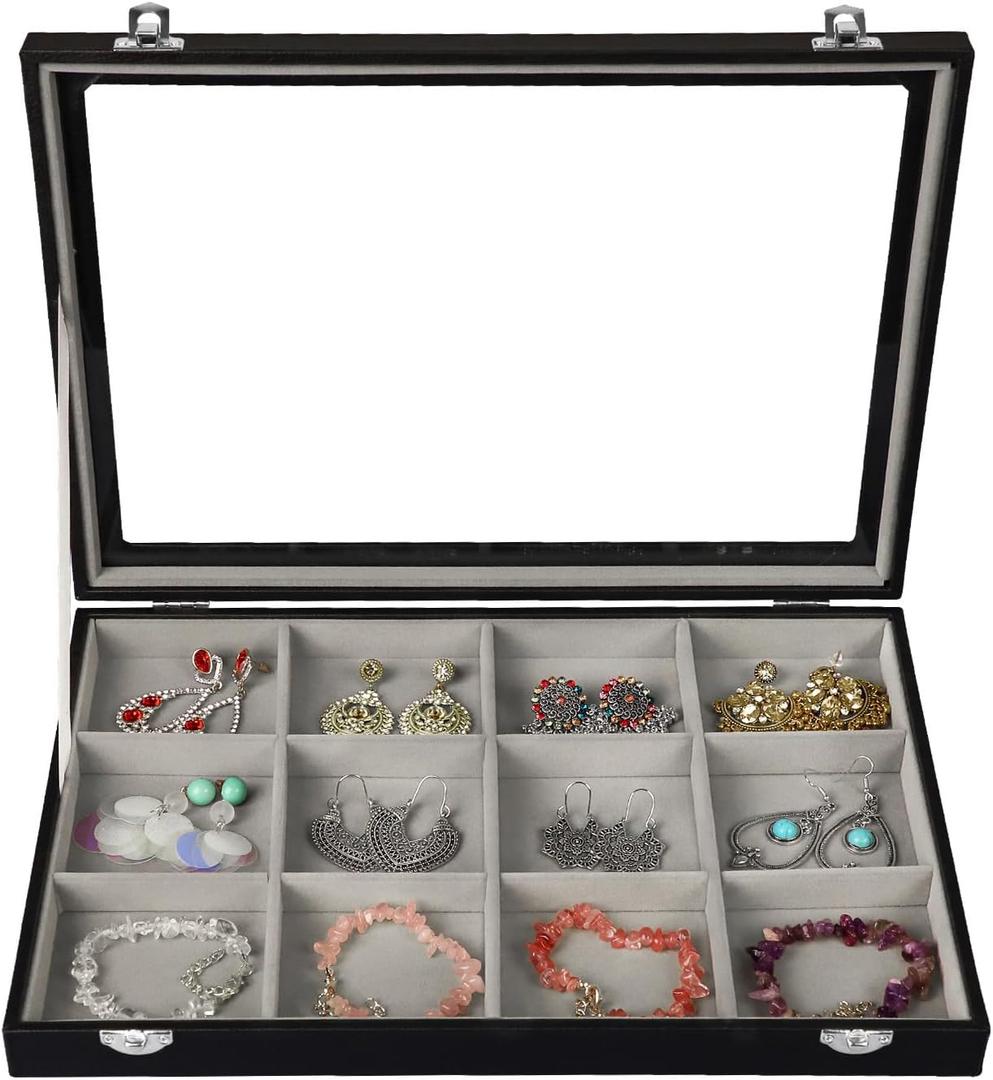 Stratalife Bracelet Holder Jewelry Organizer Jewelry Storage Earring Holder Organizer Jewelry Storage Organizer Bracelets Necklace For Girls Women 12 Grid (Gray Black)