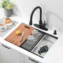 27 Inch Black Undermount Kitchen Sink Workstation-Bokaiya 27x19 Stainless Steel Undermount Sink 16 Gauge Deep Single Bowl Kitchen Sinks with Cutting Board, 27 W x 19 D x 10 H