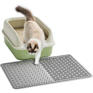 Pieviev Cat Litter Trappping Mat, 2317 V-Shaped Channel & Mesh Litter Capturing Design, Waterproof & Easy to Clean Cat Litter Box Mat, Scatter Control for Indoor Cats, Gray (Grey)
