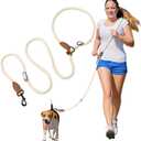 Mile High Life Hands Free Dog Leash, Crossbody Waist Leash with Genuine Leather Connection, Multifunctional Adjustable Slip Lead for Dog Walking Running (Cream, 7FT)