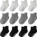 Baby Toddler Socks Grip Non Slip Boys Girls Cotton 12 Pack for Kids Ankle Cute Socks (3-5T, Mixed Wgb)