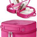 Clear Cosmetic Bag Double Layer Travel Toiletry Bag Clear Makeup Bag Case with 4 Compartments, Transparent Travel Bag for Toiletries, Large Toiletry Bag for Women Cosmetic Case (Hot Pink, Small)