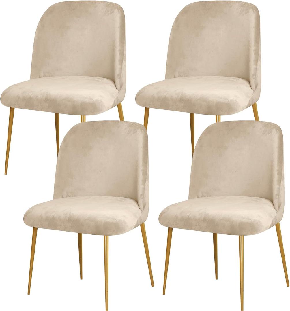 Gollense Velvet Curved Back Chair Covers for Dining Room Set of 4, Mid Century Modern Chair Slipcovers, Semi Circle Back Chair Seat Protector for Kitchen Living Room (Taupe)