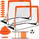 HAFHAF Soccer Goals, 4x3 ft Portable Kid Soccer Goals for Backyard with Ball, Ladder, and Cones Pop Up Soccer Net Soccer Set for Kids Age Youth and Toddler Games, Sports Outdoor Indoor (Orange)