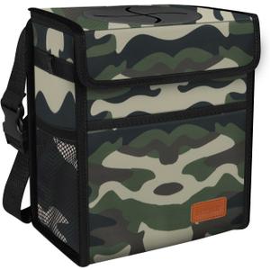 Car Trash Can Leak Proof Car Trash Bag Waterproof Car Garbage Can with Lid for SUV Front Seat Multipurpose Car Hanging for Headrest Collapsible and Portable with Storage Mesh Pocket Camouflage (2.25 Gallons)