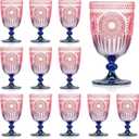 XUWAIDSGN 12Pcs Plastic Vintage Wine Glasses 13.5oz Reusable Embossed Goblet Glasses Pink Blue Gradient Retro Wine Glassware Unbreakable Stemmed Champagne Water Cups for Wine Cocktail Juice Wedding