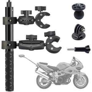 Motorcycle Bike Handlebar Clamp Mount with 47.3" Invisible Selfie Stick Compatible for Insta360 ONE X5 X4 X3 X2 X RS R Go 2 3 and Go Pro Max Action Camera