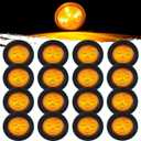 16Pcs 2" Inch Round Amber LED Trailer Side Marker Lights 4 LED, 2" Round Led Trailer Clearance Marker Lights with Grommets Wire Pigtail for Truck RV Flush Mount Waterproof Sealed