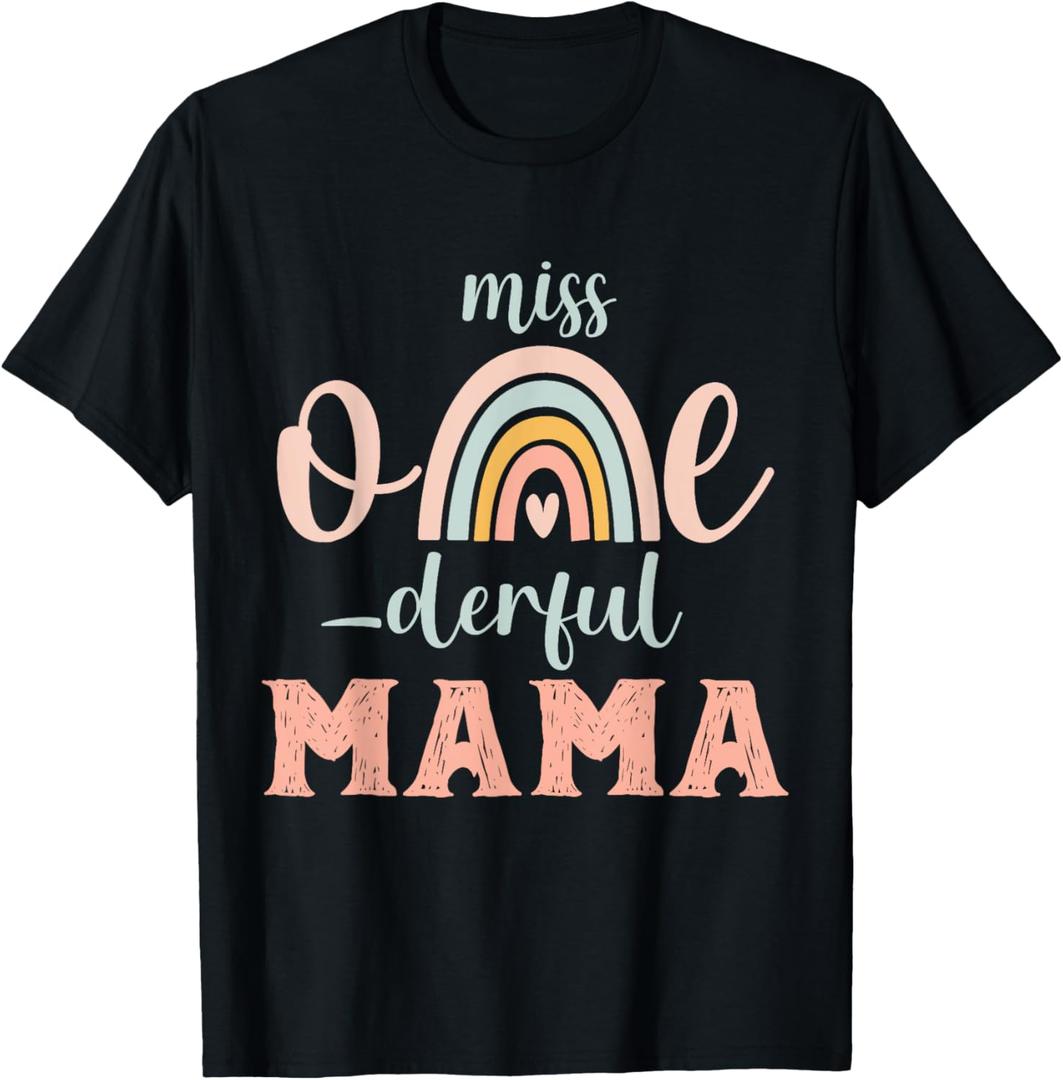 Cute Miss Onederful Mama 1st Birthday Girl Boho Rainbow T-Shirt Small