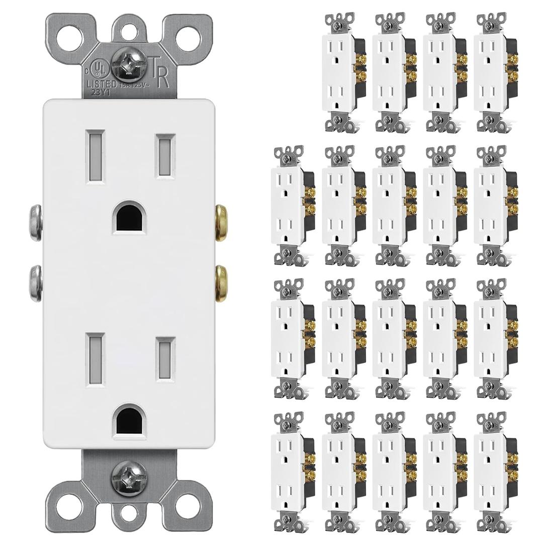 CML 15 Amp Decorator Wall Receptacle Outlet, Child-Safe Tamper Resistant, Standard Electrical Outlets, 15A/125V, 2 Pole 3 Wire, UL Listed, 20 Pack, White