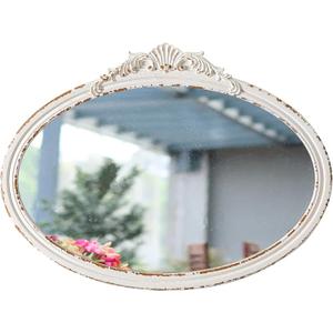 Vintage Oval Bathroom Mirrors for Over Sink 24" X 18", Wall Hanging Antique Arendahl Mirrors for Bedroom, Horizontal Distressed White Farmhouse Wood Baroque Mirror for Living Room