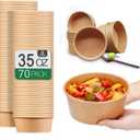 35 Oz Large Paper BowlsWITHOUT LIDS 70 Pack Disposable Soup Bowls Plastic Free Party Supplies for Hot/Cold Food, Soup (35 OZ)