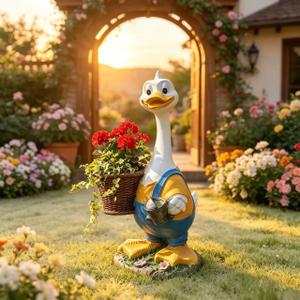 Large Resin Cute Duck Couple Planter Statue, Cartoon Duck Garden Sculpture Decor, Outdoor Landscape Ornament for Yard Lawn Balcony Flower Pot, Thanksgiving Garden Decoration, Goose Planter Sculpture