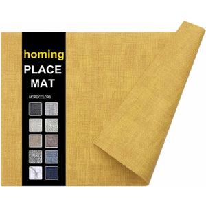 Homing Faux Leather Heat Resistant Placemats 6 Packs, Waterproof Wipeable Dining PU Place Mats for Indoor & Outdoor, Easy to Clean, Yellow (11.8" x 17", Rectangular 6PCs)