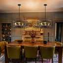 Sigaitwei 6-Light Dining Room Chandeliers Farmhouse，23.6" Large Black Farmhouse Chandelier，Wood Grain and Vintage Black Dining Room Light Fixture for Kitchen Entryway Living Room
