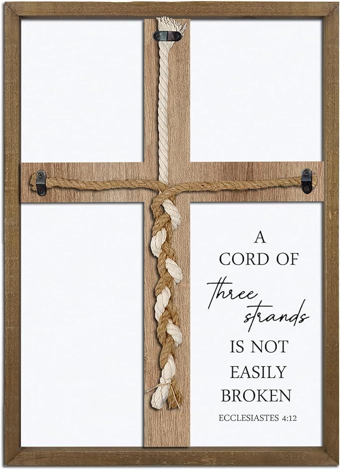 Surfapans A Cord of Three Strands Wedding Sign 15"X10" Braid for Wedding Ceremony Ideas Wood Frame for Couple Anniversary Religious Christian Marriage Gifts Decor Ecclesiastes 4:912 (Wood)