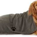 Bone Dry Pet Grooming Towel Collection Absorbent Microfiber X-Large, 41x23.5", Embroidered Gray