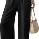 Womens Casual Pants with Adjustable Drawstring Soft Lounge Wide Leg High Waisted Pants for Summer Beach Vacation (Small, Black)