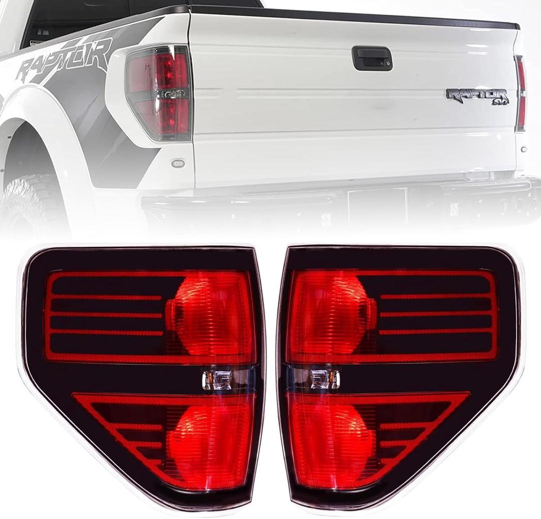 Boine Tail Light Compatible With 2009 2010 2011 2012 2013 2014 Ford F150 F-150 Left Driver and Passenger Side Rear Light Housing Brake Lamp - Red Smoked Tail Light (Black)
