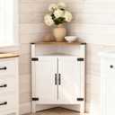M METERXITY Bathroom Corner Cabinet, Farmhouse Corner Cabinet with Barn Doors, Adjustable Shelf, Small Storage Cabinet Corner for Kitchen, Pantry, Dining, Living, Entryway, Rustic, 23.6" W X 13.5" D X 32" H