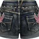 SOLY HUX Women's Y2k Butterfly Embroidery Distressed Jean Shorts Vintage Low Rise Mini Denim Shorts (Large)