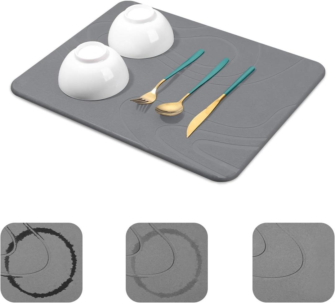 Snuggery Stone Drying Mat for Kitchen Counter - 18"x14" Dirt-Resistant Quick Drying Fast Absorbent Non-Slip Diatomite Mat, Natural Diatomaceous Earth Dish Drying Pad for Dish Rack(Dark Grey)