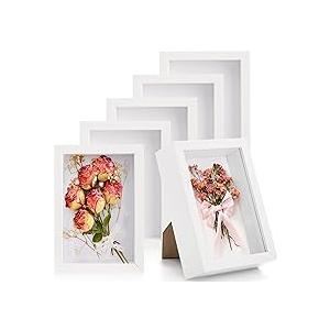 6 Pieces Shadow Box Picture Frame Square Shadow Boxes Display Cases for Sports Memorabilia Wedding Memories Crafts Pins Awards Medals Tickets and Photos (2 x 4 Inch, White)