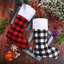 Skylety 6 Pcs Christmas Stockings 15 Inch Buffalo Plaid Stocking Classic Fireplace Hanging Stockings for Family Farmhouse Xmas Party Decoration (Red Black and Black White)