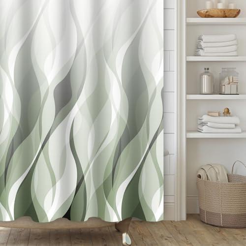 Yanutan Green Modern Shower Curtain,Striped Ombre Green Shower Curtain Set for Bathroom,Stylish Simplicity Abstract Fabric Bath Curtain with Hooks, 72x72in