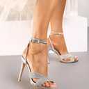 Women's Rhinestone High Heel Sandals Sparkly Stilettos Heeled Ankle Strap Stilettos Round Open Toe Dressy Weddings Sexy Sandals Shoes