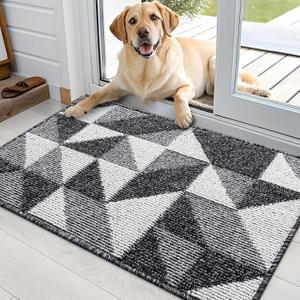 OLANLY Door Mat Indoor Entrance Washable 36x24, Odor-Free Low-Profile Front Back Geometric Doormat, Absorbent Resist Dirt Entry Carpet, Easy to Clean Sturdy Inside Floor Mats for Entryway, Black