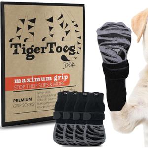 DOK TigerToes Premium Non-Slip Dog Socks for Hardwood Floors - Extra-Thick Grip that Works Even When Twisted - Prevents Licking, Slipping, and Great for Dog Paw Protection (XXS) (Classic Grey)