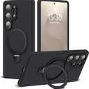 for Samsung Galaxy S25 Ultra Case with Magnetic Invisible Stand [Compatible with Mag-Safe] Military Drop Tested [Full Camera Protection] Silicone S25 Ultra Case for Women Men 6.9'', Black