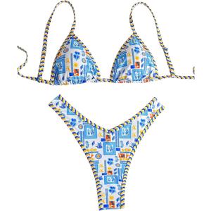 SHENHE Women's Triangle Bikini Set Cheeky High Cut V Waist Swimsuits 2 Piece Bathing Suits (Multicolor) S
