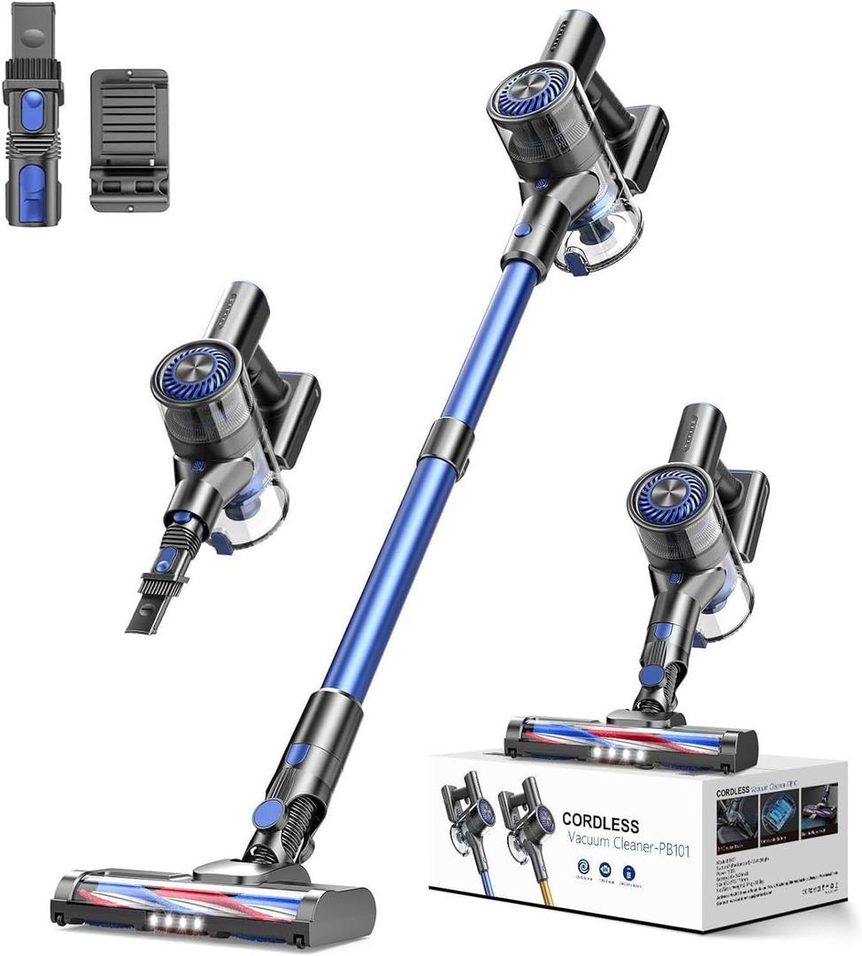 Cordless Vacuum Cleaner, Vacuum Cleaner for Home with 80000 RPM High-Speed Brushless Motor, Up to 40 Mins Runtime, 2 Adjustable Suction, Anti-Tangle, Lightweight Stick Vacuum for Hard Floor (Azure)