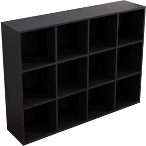 OSCHF 12-Cube Storage Shelf Bookcase - Wooden 3-Tier Floor Standing Open Bookshelf for Home and Office, Display Cabinet, Black