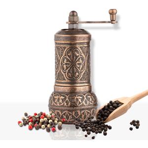 Handmade Decorative Black Pepper Grinder, Refillable Turkish Spice Mill Manual Pepper Mill with Handle, Spice Grinder Metal with Hand Crank 11 cm-4.3 inch (Copper)