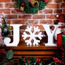 Soaoo 3-Piece Wooden Snowflake Block Letters Distressed White Tabletop Signs for Home Decor Xmas Table Decorations