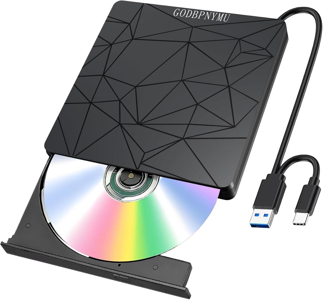 External DVD Drive USB 3.0 USB-C CD Burner CD/DVD Player Optical Drive, Portable CD DVD Disc Copier for Laptops and PC Compatible with Windows 7/8/10/11, Linux, and Mac OS
