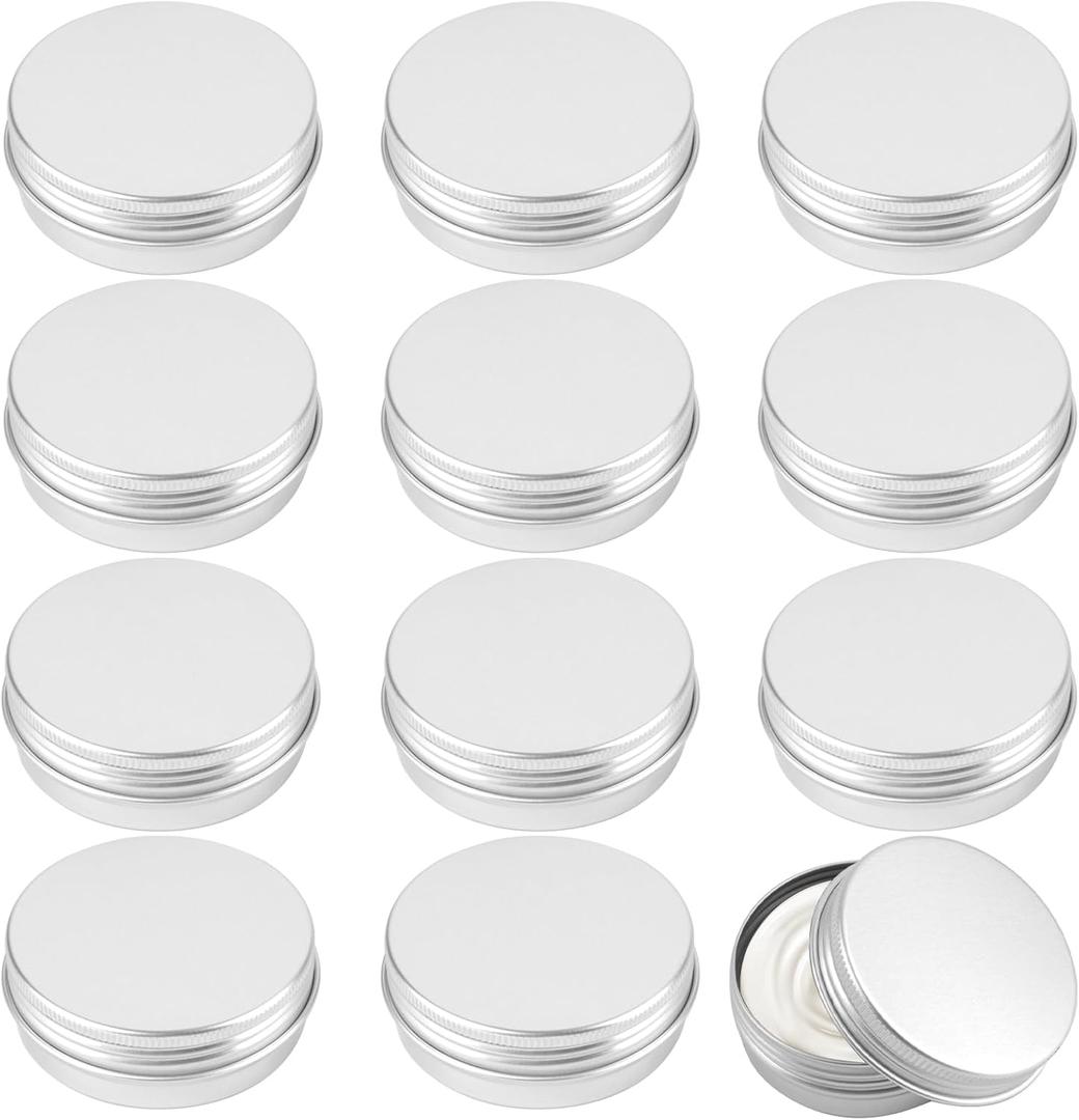 Tins 12 Pack, 2 Ounce Salve Tins with Lids, Small Metal Aluminum Tin Jar Refillable Containers, Round Tin Travel Cosmetic Containers with Screw Lids, Tin Can for Salve, Balm, Lip Balm, Cream