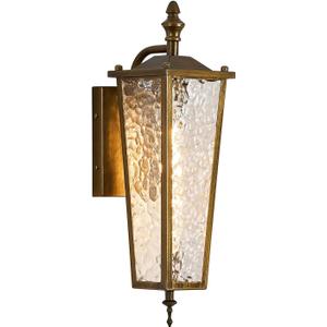 Outdoor Wall Light Fixtures, Vintage Gold Waterproof Exterior Wall Lantern with E26 Socket & Glass Shade, 16.7in Porch Sconce Lighting for Garage, Patio, Front Door Entryway