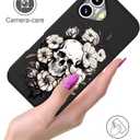 IWONE Compatible with iPhone 16 Plus Case with Card Holder Cute Shockproof Drop Protection Phone Wallet Slot Cover Cases for Women - Black Floral Skull Skeleton