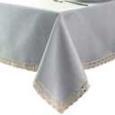 EHouseHome Faux Linen Tablecloth with Lace Trim  Waterproof/Spill Proof/Stain Resistant/Wrinkle Free/Oil Proof  for Banquet, Parties, Dinner,Wedding,Holiday,Silver Grey Round 70Inch