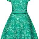 Akokvlar Girls Green Costume Cartoon Yellow Joy Costume Dress Halloween Outfit (8-9 Years)