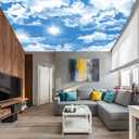 AFZEVEB-Ceiling Mural Blue Sky White Clouds Wallpaper for Living Room 159"x107" (Not Peel and Stick)