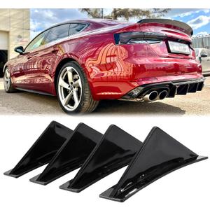 4pcs Rear Bumper Lip Rear Diffuser Defuzer Universal Car Shark Fins Curved Spoiler Lip Wing Splitter - Gloss Black