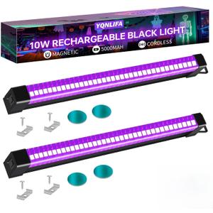 YQNLIFA 5000mAh Rechargeable Black Light Bar, Battery Powered Black Lights for Glow Party, Cordless Blacklight Strip for Halloween Decorations, Fluorescent Poster, Body Paint, Uranium Glass, 2 Pack